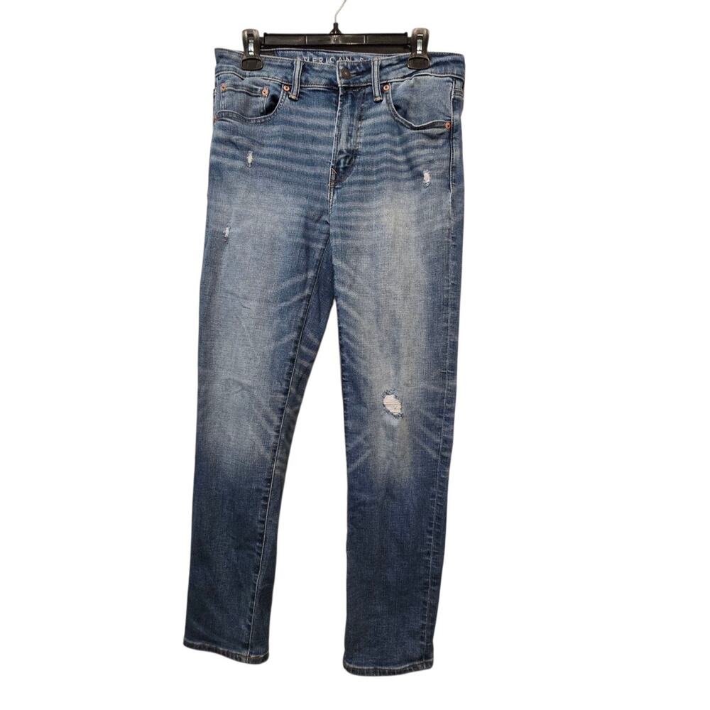 American Eagle Airflex+ Jeans Men 30x32 (31x30) Denim Distress Straight Med Wash
